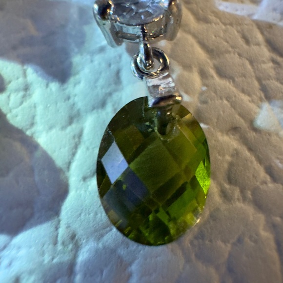 Silver Peridot CZ Necklace and Earring Set - Picture 5 of 7